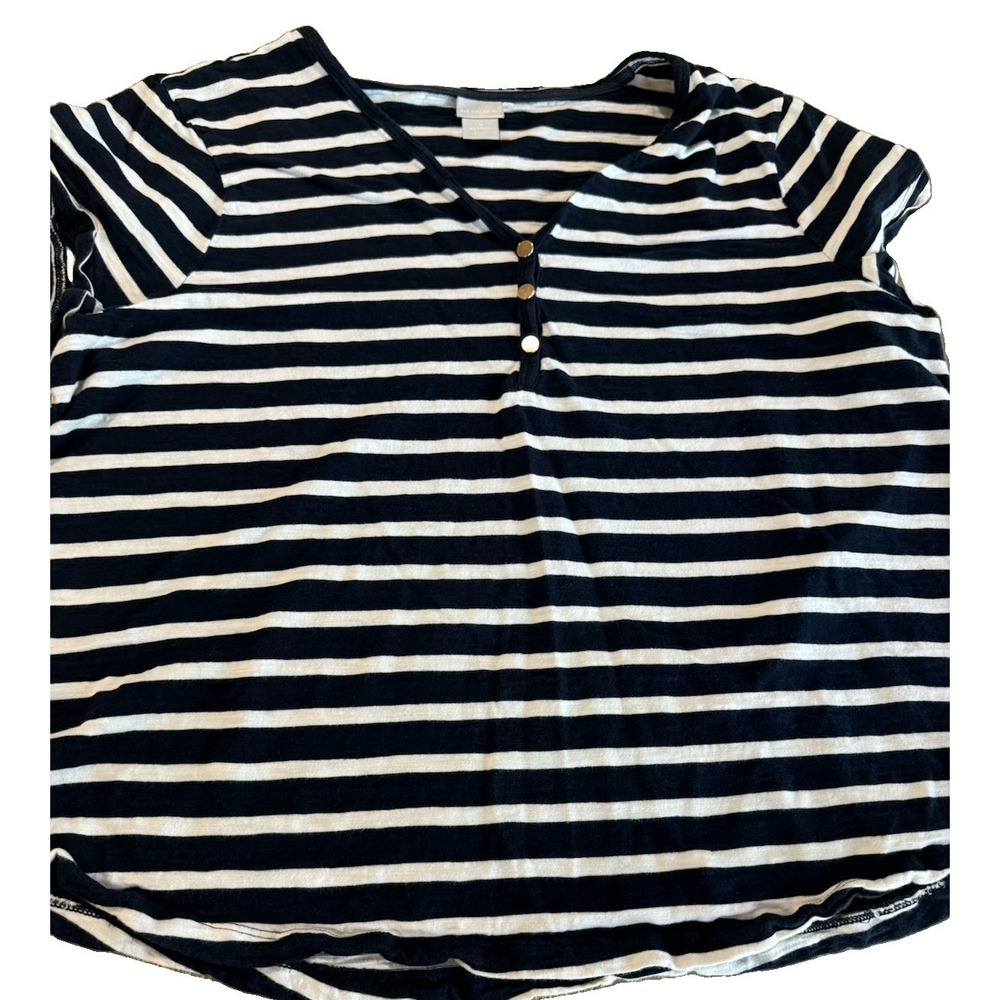 Chico's Size 4 US XXL Navy Ivory Stripe Snap Knit Cardigan Sweater 20/22